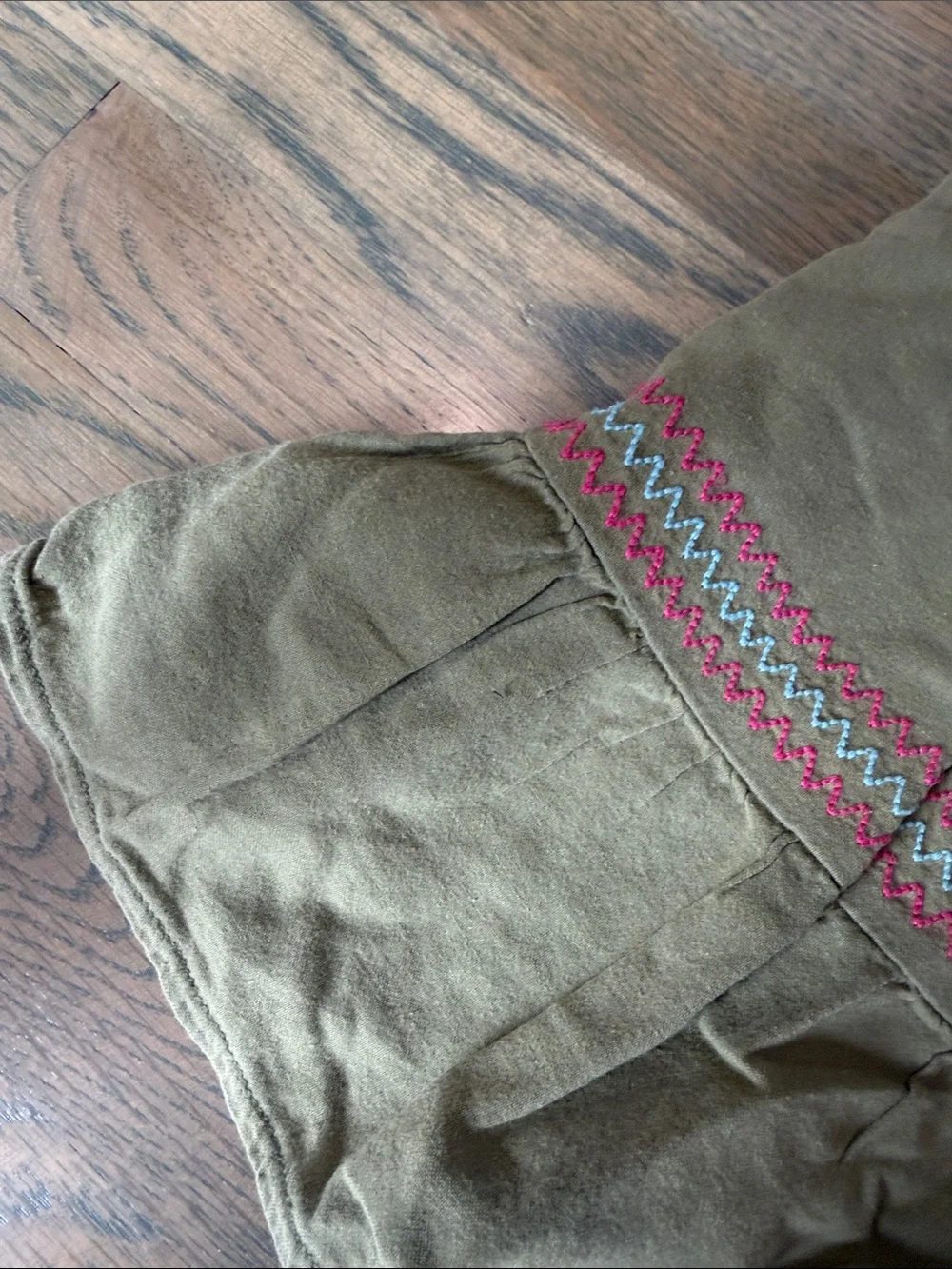 Olive Green Embroidered Sundress with Floral Accents